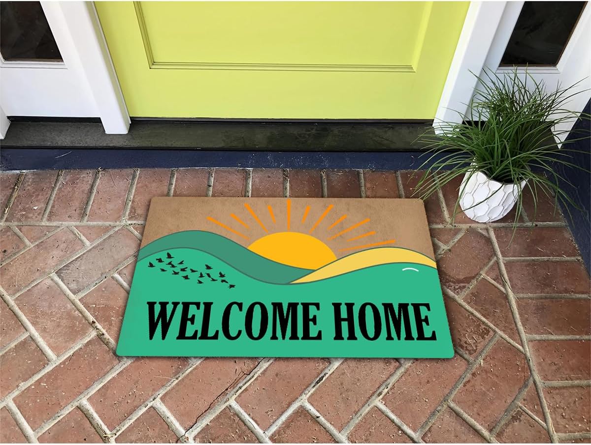 Funny Welcome Doormat (23.7 in X 15.6 in) Outside Entrance Way Front Door/Porch/Patio Decor House Warming Gift Personalized Matt (Welcome Home Sunrise Design)