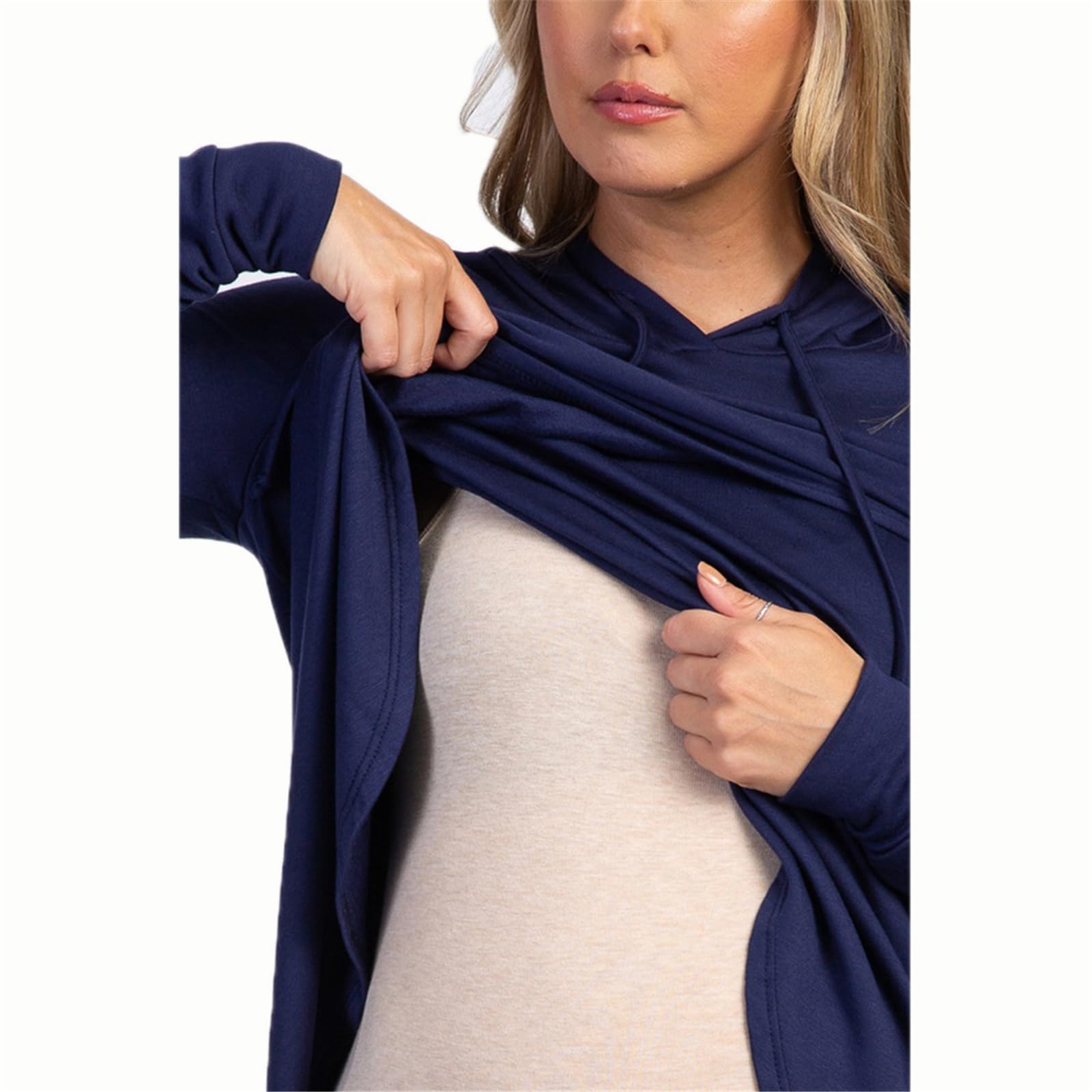 Sudadera de maternidad elástica para invierno, con capucha, tela transpirable, ajuste espacioso, ropa de embarazo, cordón ajustable, algodón y poliéster, sudadera de maternidad
