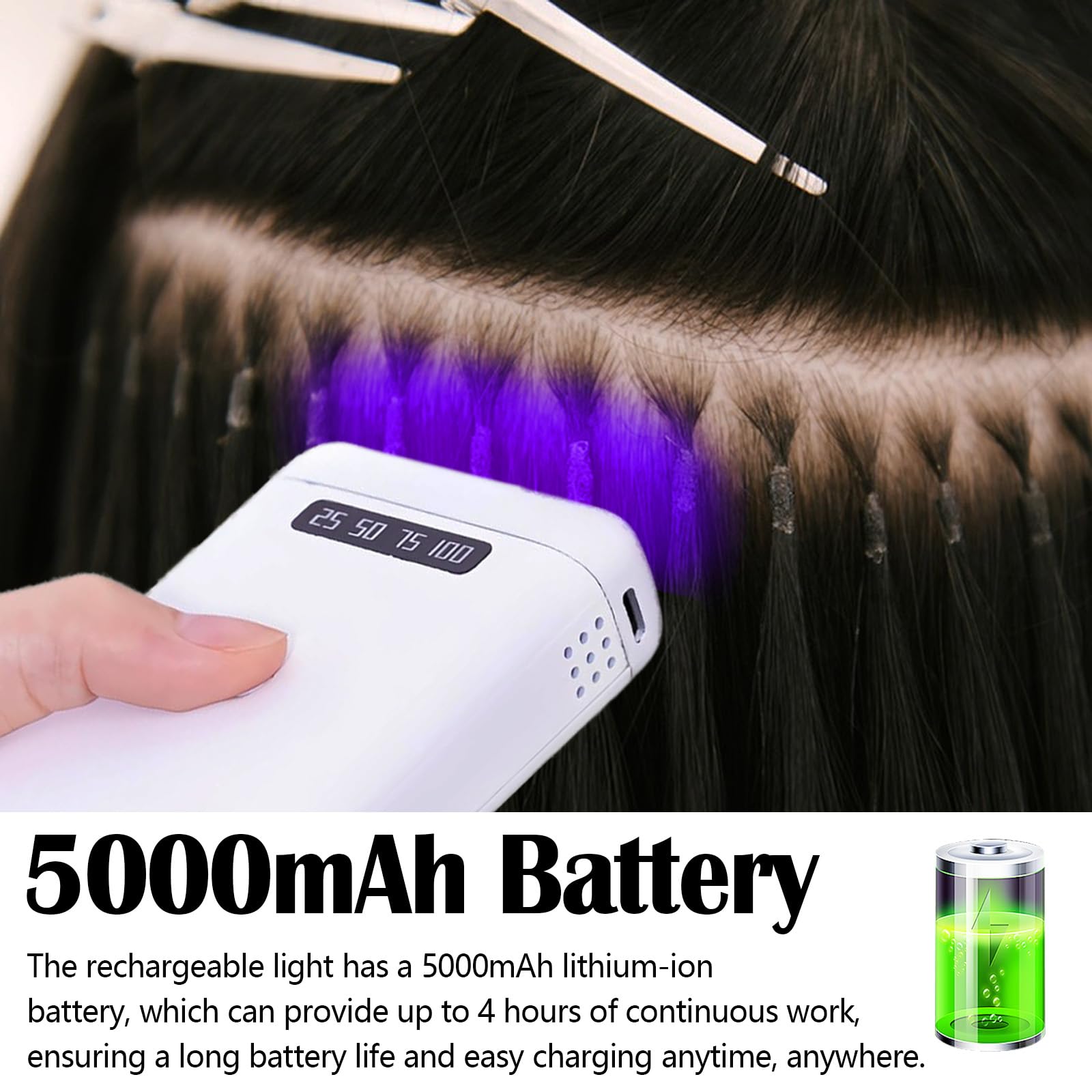 Dispositivo De Extensión De Cabello, Para Extensiones De Cabello Real 405 Nm Kit De Extensiones De Cabello Mejorado 5000 Mah Lámpara De Extensión Portátil Recargable