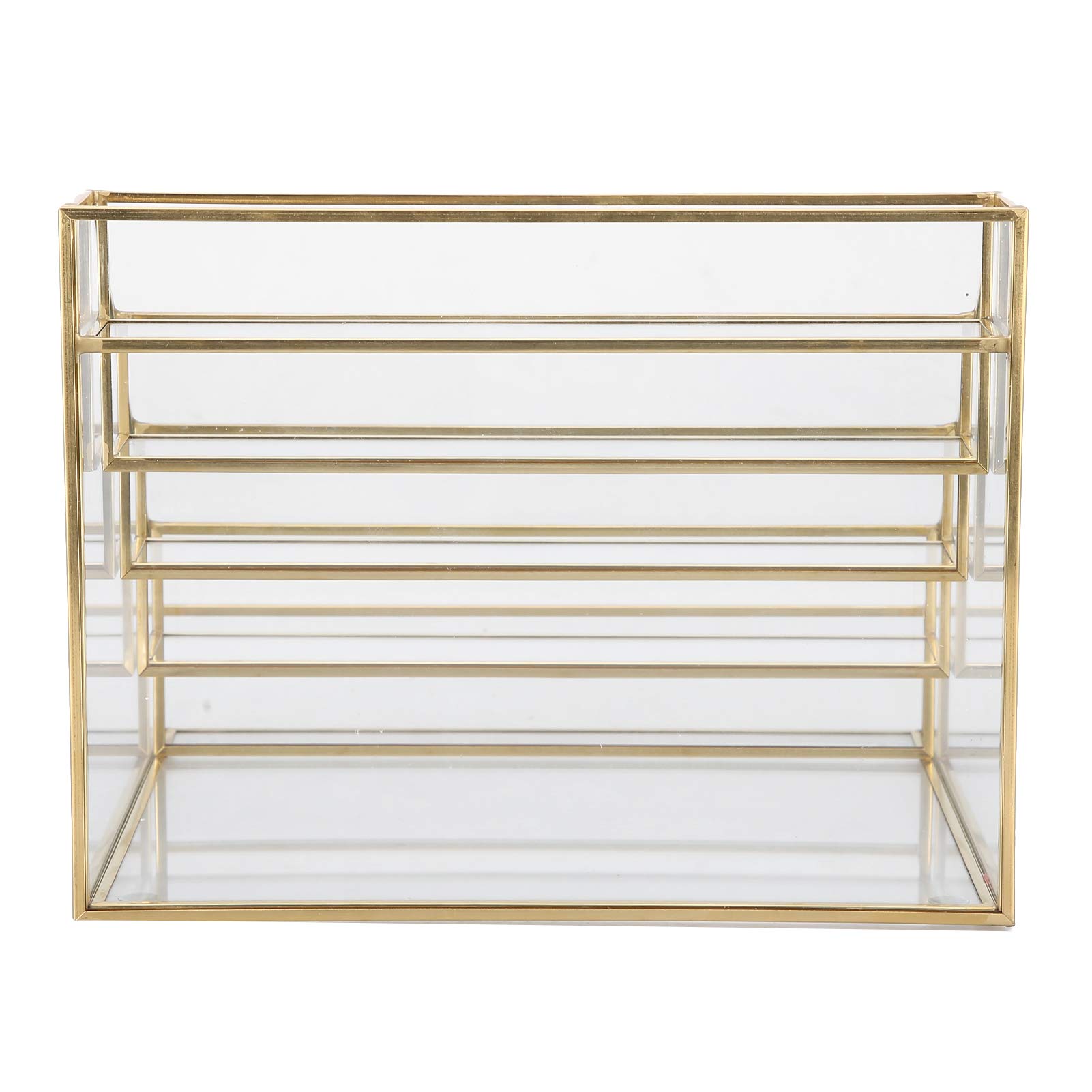 Brrnoo Porta Smalti Espositore Organizer Trucco Scaffale Trapezoidale 5 Ripiani Vetro Rame con Superficie Trasparente Lucida per Smalti Oli Essenziali Lucidalabbra Balsamo (Piccola)