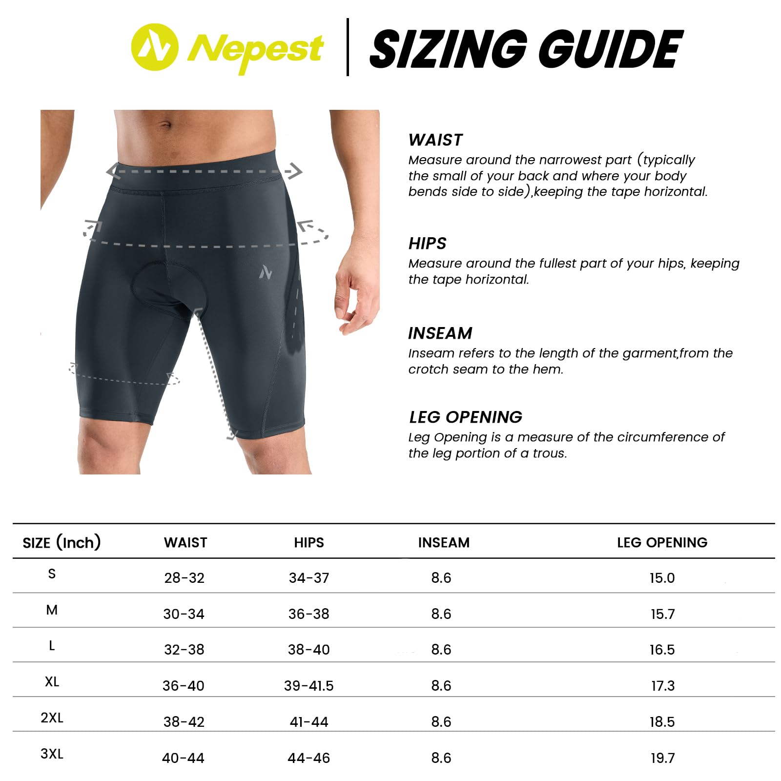 Nepest Pantaloncini da bici da uomo imbottiti 4D per ciclismo su strada ciclismo equitazione motociclista mountain bike pantaloncini con tasche con cerniera