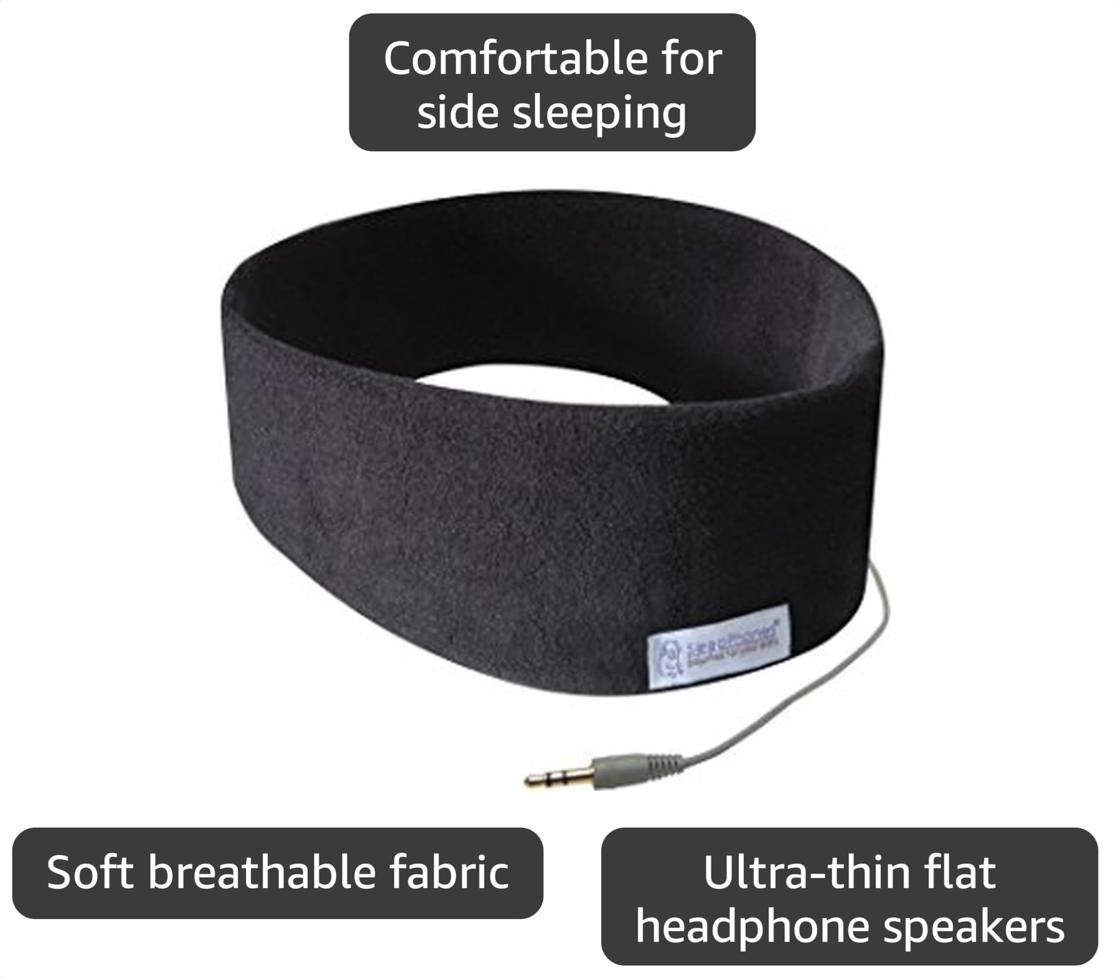 AcousticSheep SleepPhones Classic | Corded Headphones for Sleep Travel and More | The Original and Most Comfortable Headphones for Sleeping | Midnight Black - Fleece Fabric Size S product thumbnail 5