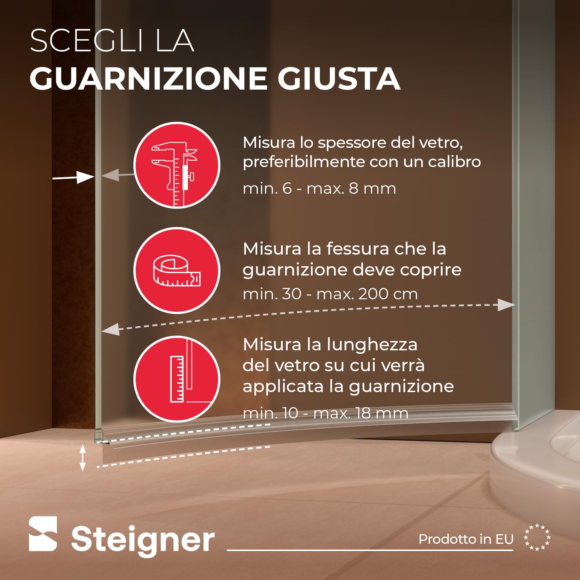 STEIGNER Guarnizione doccia sottoporta curva 40cm UK09 (1 pz.) trasparente - Guarnizione inferiore curva per doccia semicircolare o quarto di cerchio con porta 6-8 mm - Protezione contro le perdite