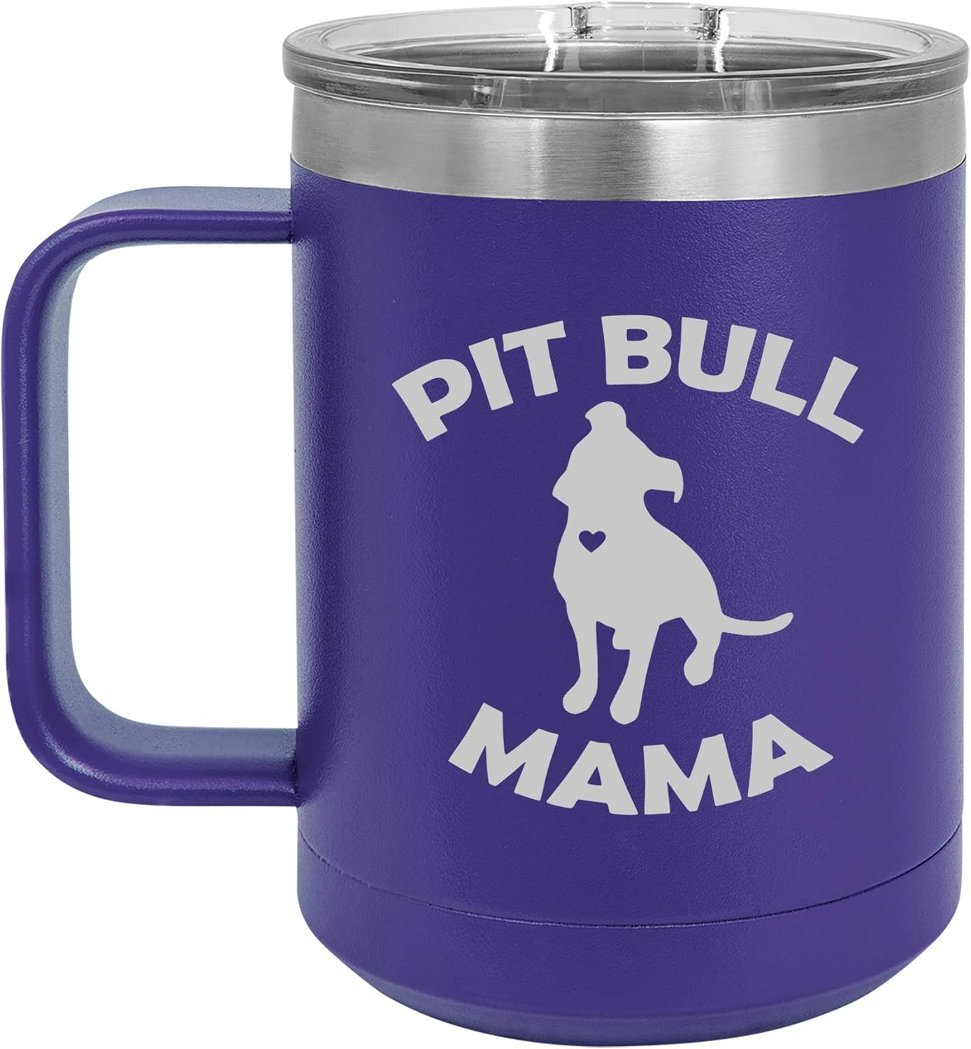 15 oz Tumbler Coffee Mug Travel Cup With Handle & Lid Vacuum Insulated Stainless Steel Pit Bull Mama (Purple)