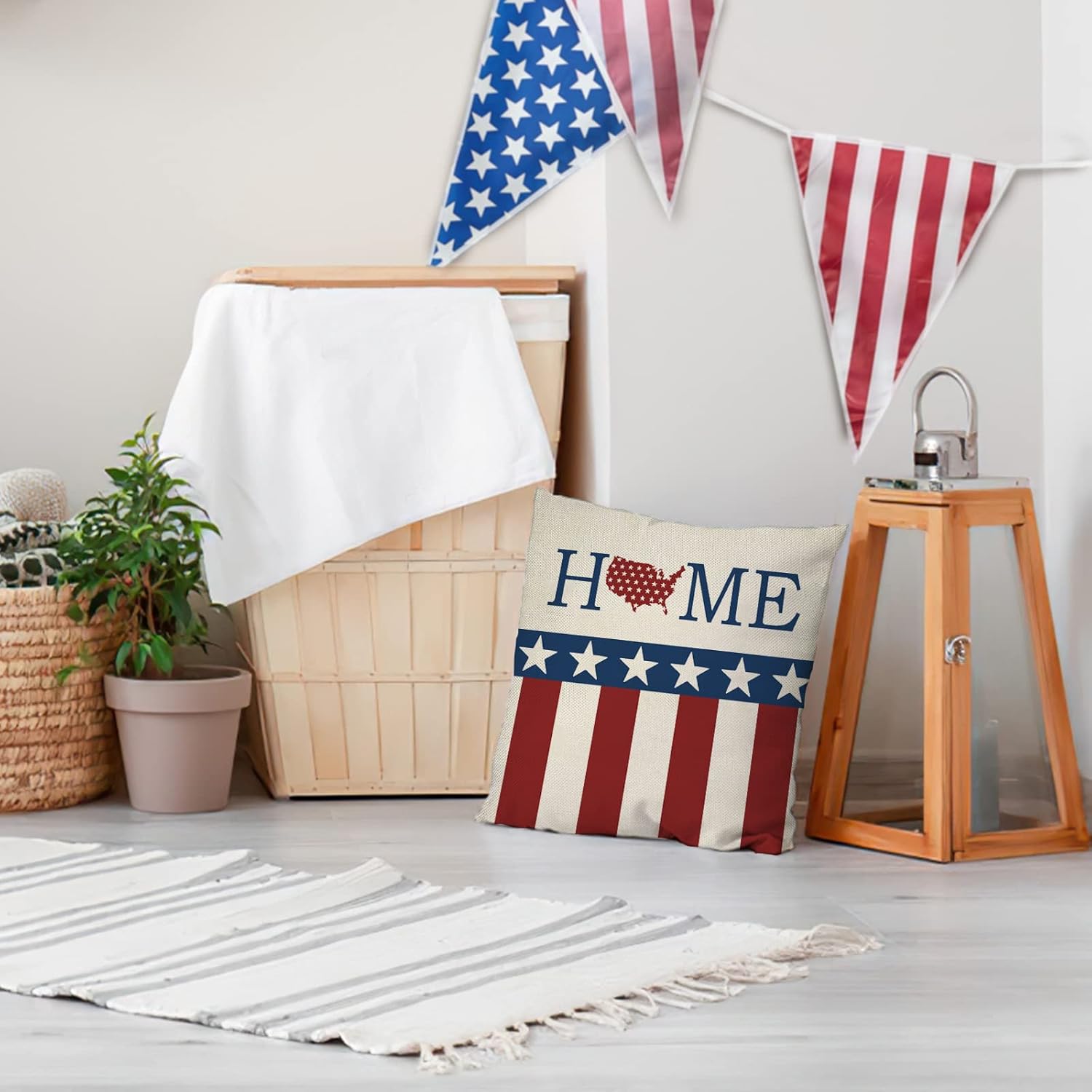 4th of July American Patriotic Decorative Throw Pillow Cover 18x18 Set of 4, USA Star Stripe God Bless America United States Est.1776 Cushion Case for Home Decor with Liberty and Justice for All
