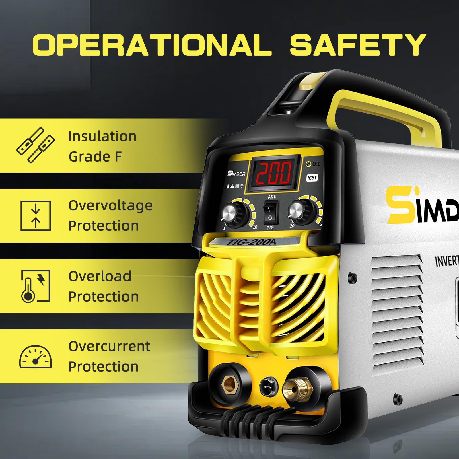 SSIMDER Tig Welder TIG-200 220 V TIG Stick 2 in 1 Saldatrice MMA Saldatrice ad arco DC IGBT Inverter TIG Saldatrice Saldatrice per la fabbricazione di metalli/Automotive/DIY/Officine