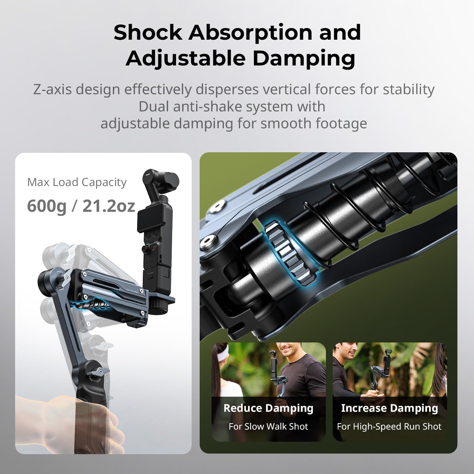 SMALLRIG Braccio ammortizzatore portatile con sistema di smorzamento a molla e idraulico, accessorio per action camera per DJI Osmo Pocket 3/4, per GoPro HERO13 per Insta360 X5/4/3-5508
