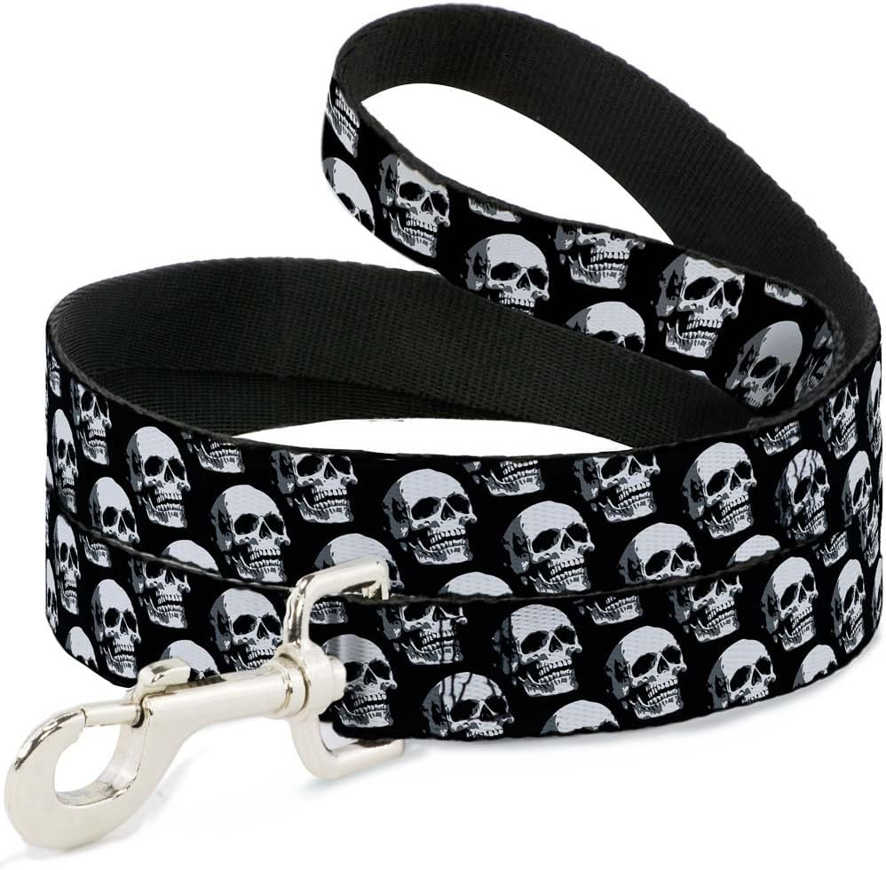 Buckle-Down Pet Leash - 3-D Skulls Repeat Black/Grays/White - 6 Feet Long - 1" Wide
