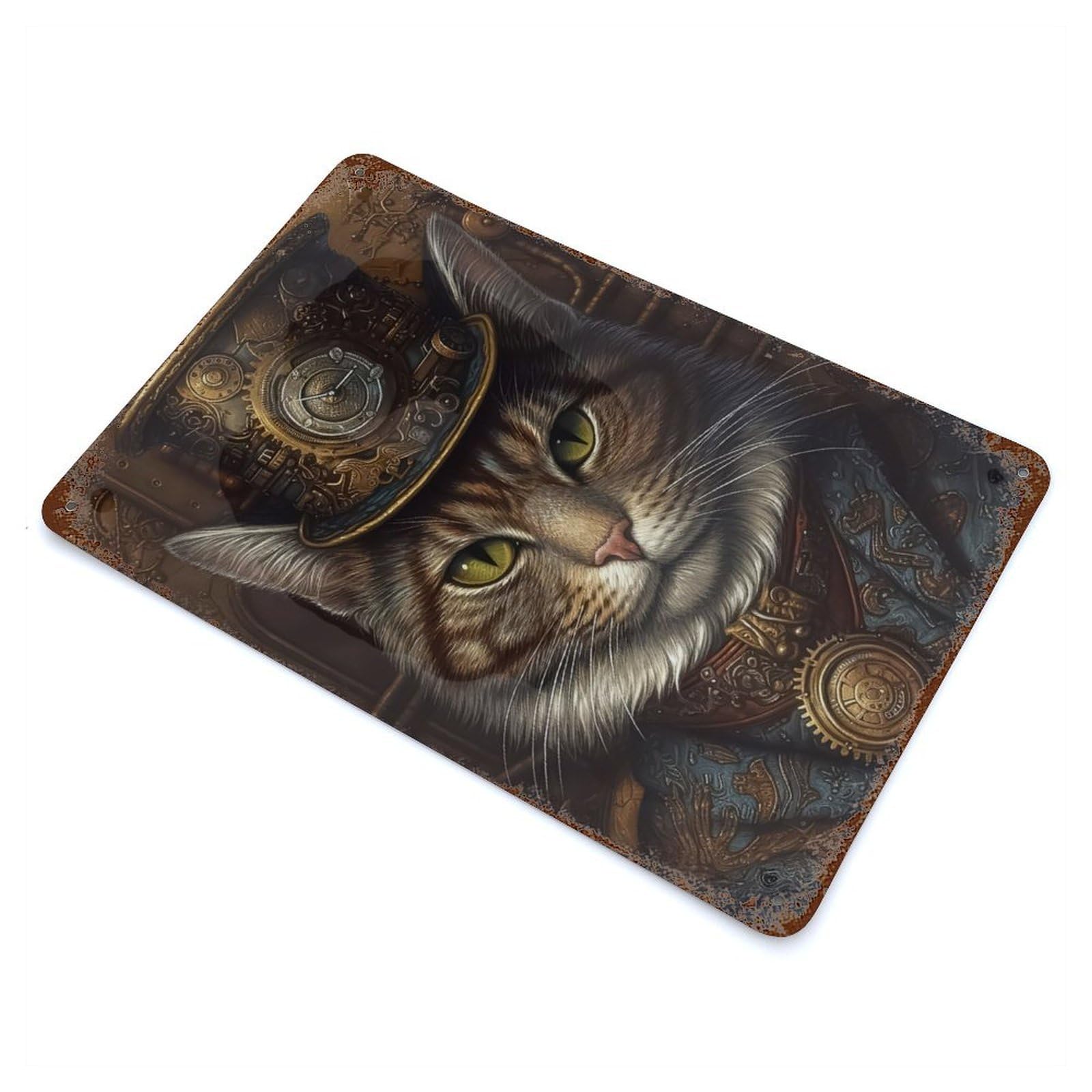 Garage Style Cat Rust Effect Tin Sign 11.8"x7.9", Classic Wall Plaque for Bar And Workshop