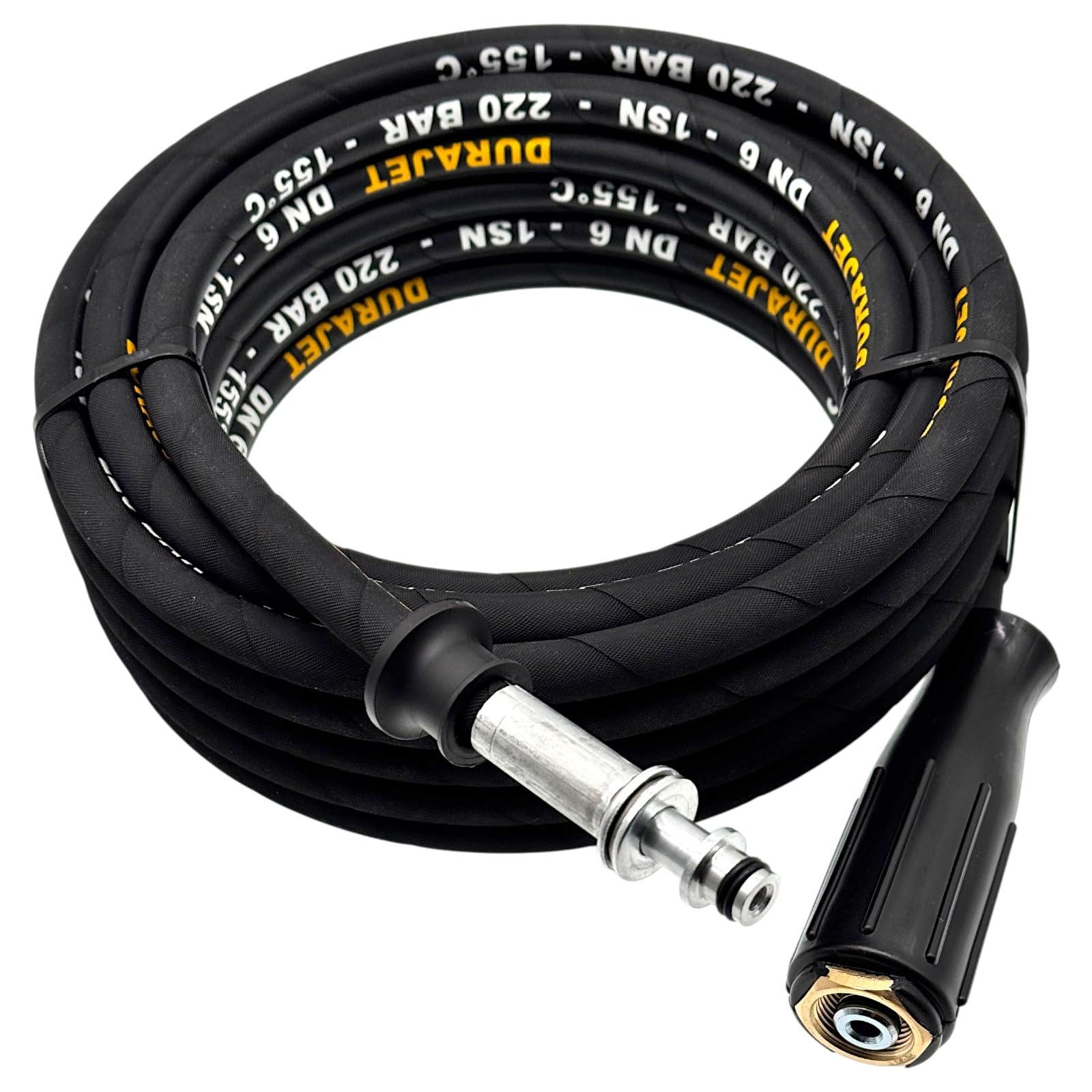Manguera de alta presión apta para Kärcher HD 5/12 C hasta 2016 | rosca interior M22 mandril de 14 mm | 11 mm AVS giratorio | 220 bar | DN6 | hasta 150 °C | compatible con pistola Kärcher | manguera