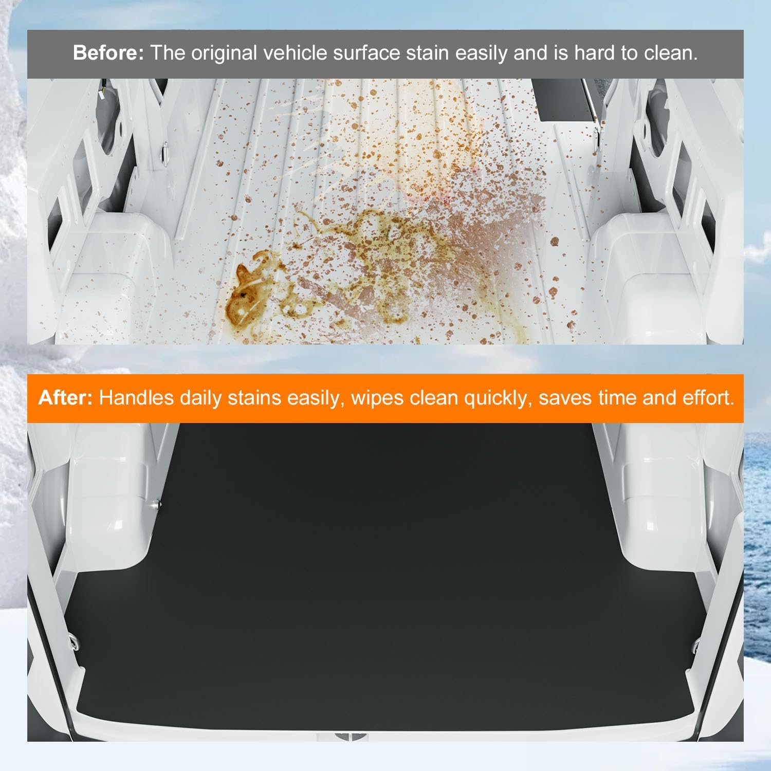 powoq 148" WB Cargo Mat Compatible with 2015-2025 Ford Transit Trunk Mat Long Series Vans Only Cargo Liner TPE Trunk Liner Replacement for 2015-2025 Ford Transit Accessories