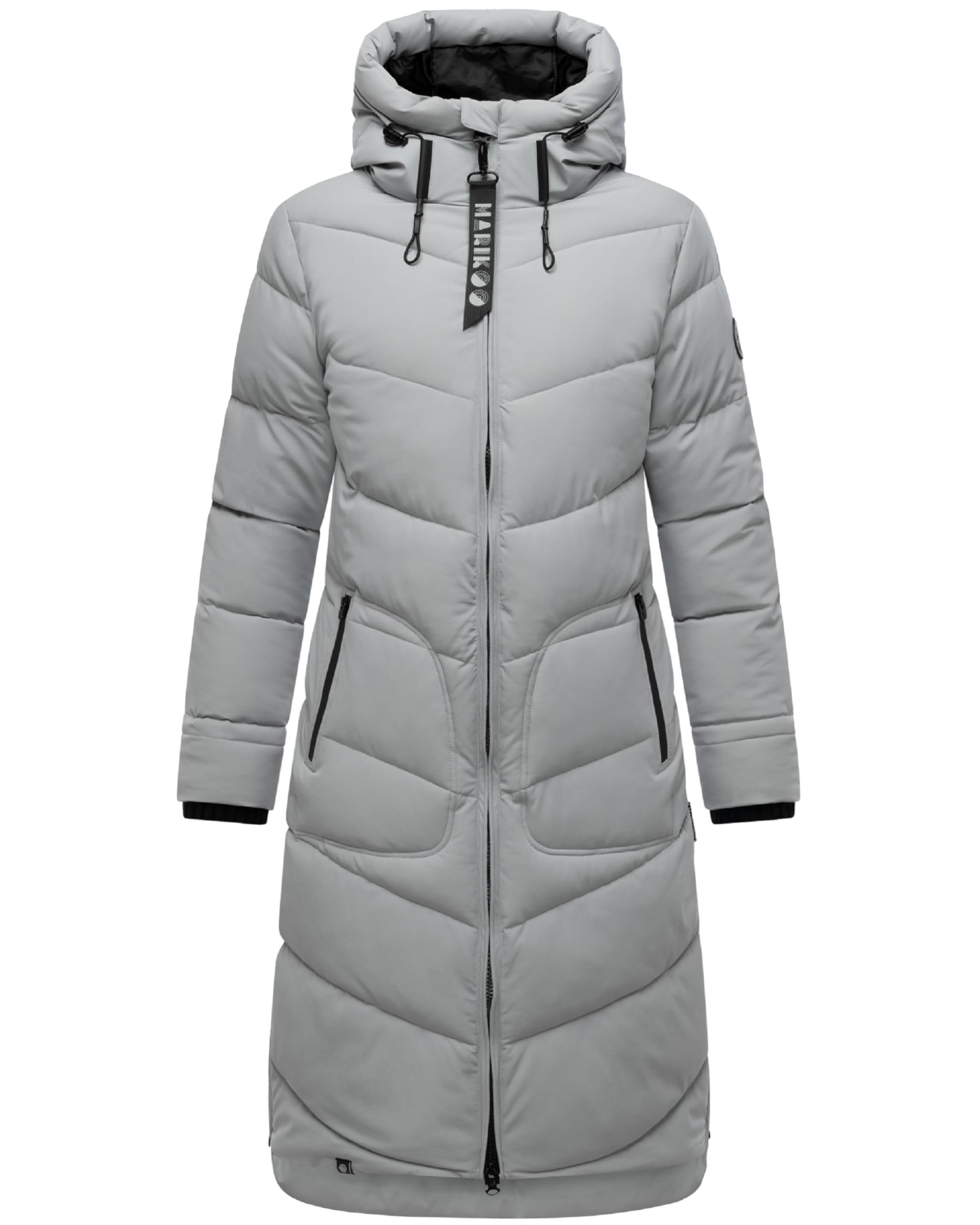 MARIKOO dames wintermantel warme, lange gewatteerde jas met verstelbare capuchon en reflecterende details Kaituu XVI XS-6XL, zwart, 3XL