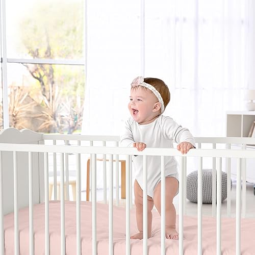 Miniatura 6 de Sweet Jojo Designs Star and Moon - Sábana bajera ajustable para cuna, para bebé o niño pequeño, para fotos de bebé, rosa, dorado, gris y blanco para