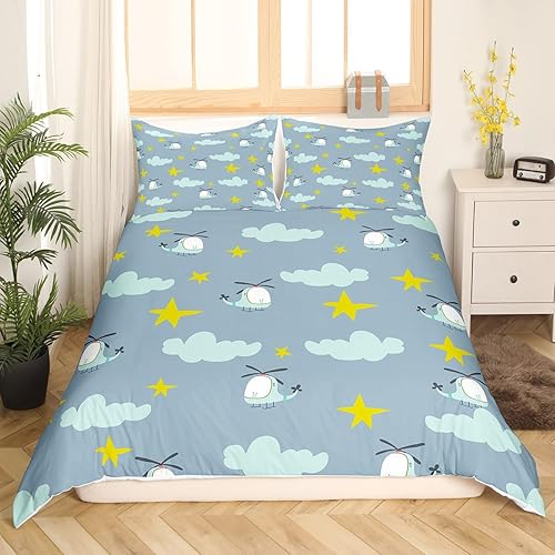 Vista 49 de Erosebridal Funda de edredón de avión de dibujos animados, tamaño matrimonial, juego de ropa de cama de aviones para niños, lindo amarillo, verde