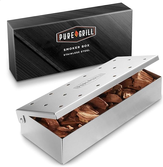 Pure Grill BBQ Smoker Box with Hinged Lid