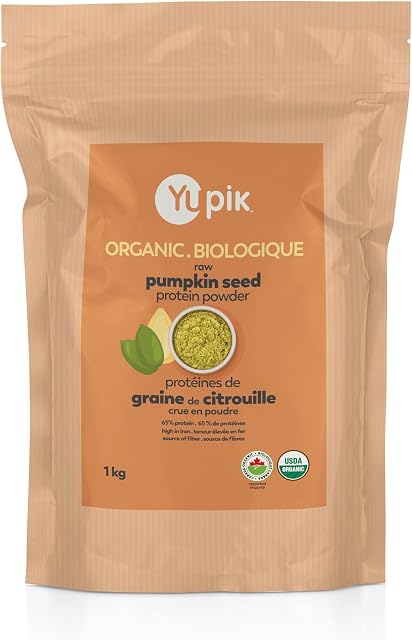 Yupik Organic Raw Poudre de protéines de graines de citrouille 65% Protéines 1kg, USDA Certifié, non-OGM, végétalien, sans gluten, casher, haut en fer & Fibre, Superfood polyvalent pour Shakes & Cuisson