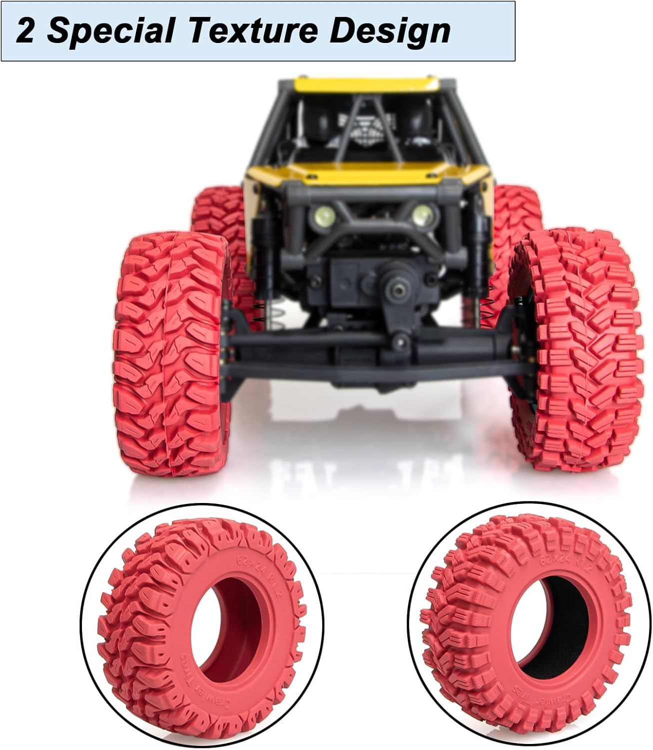 4PCS RC 1.2" Beadlock Tires 62 * 24mm Colored Rubber Crawler Tires for 1/18 Trx4m,1/24 SCX24 FCX24 RC Crawler Car (Red A)