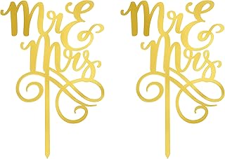 Mr & Mrs - Love Themed Gold Cake Topper for Proposal, Wedding, Bridal Shower or Anniversary Cake (Pack of 2)