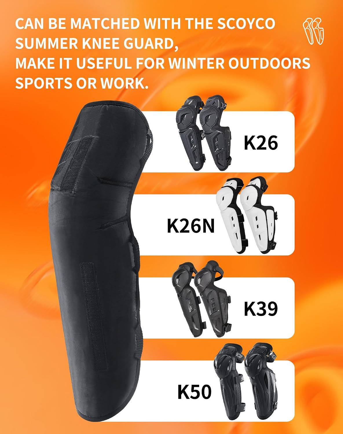 Scoyco 2Pcs Motorcycle Winter Leg Warmers Thermal Knee Warm Pad Guards Black