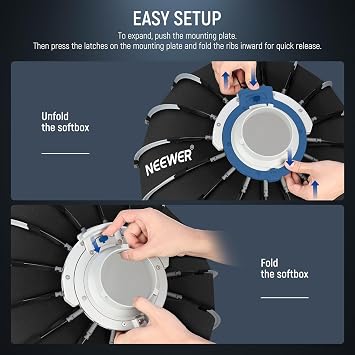 NEEWER Parabolic Softbox Kit, 23.6 Bowens Mount Soft Box with Light Diffusers for Studio Photography Video Recording Streaming Lighting Compatible with Aputure 120d Compatible with Godox SL60w, NS71P