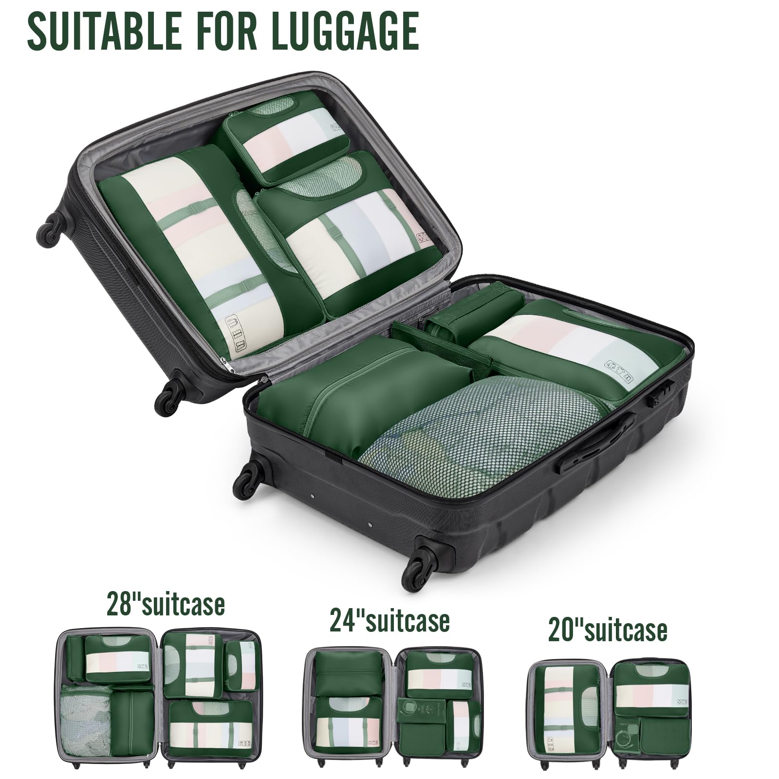 Veken 8 Set Packing Cubes for Travel Essentials,Anti-Wrinkle Buckled Suitcase Organizer for Shoe & Toiletry Bag,Carry On Luggage Bag with 99+ Count Mesh Holes for Airplane & College Dorm Accessories view 6