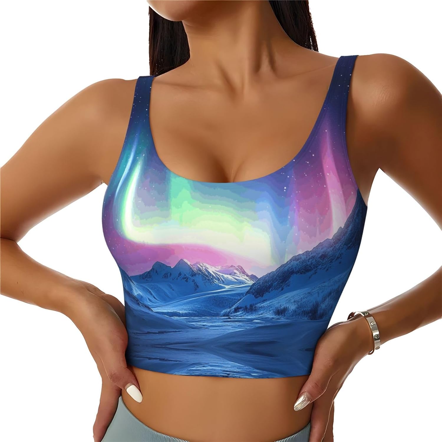 Northern Lights in the Andes Mountains Women's Sports Bras - High Support Workout Tops for Women, Bralettes with Support