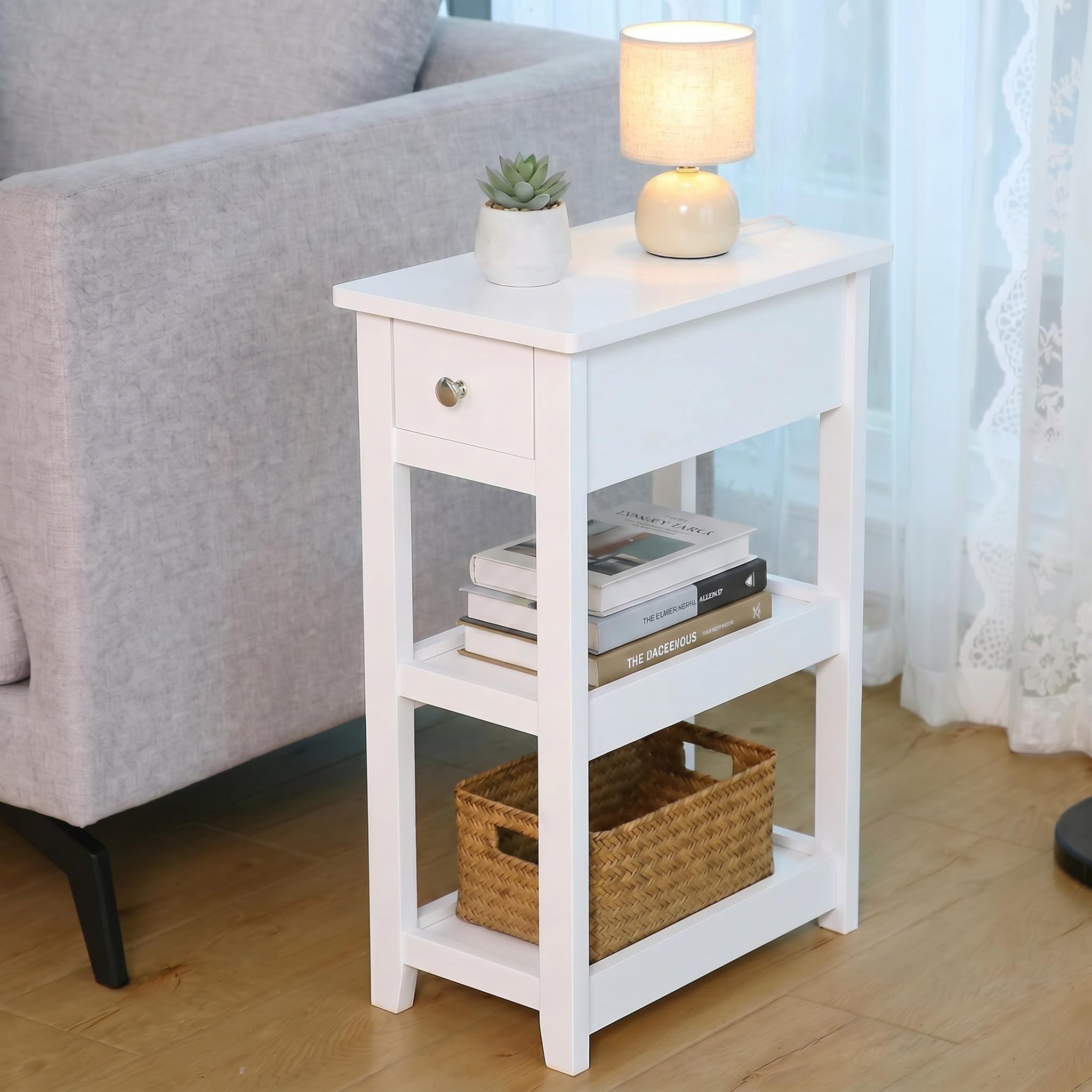 SEJOV Narrow Side Table in White