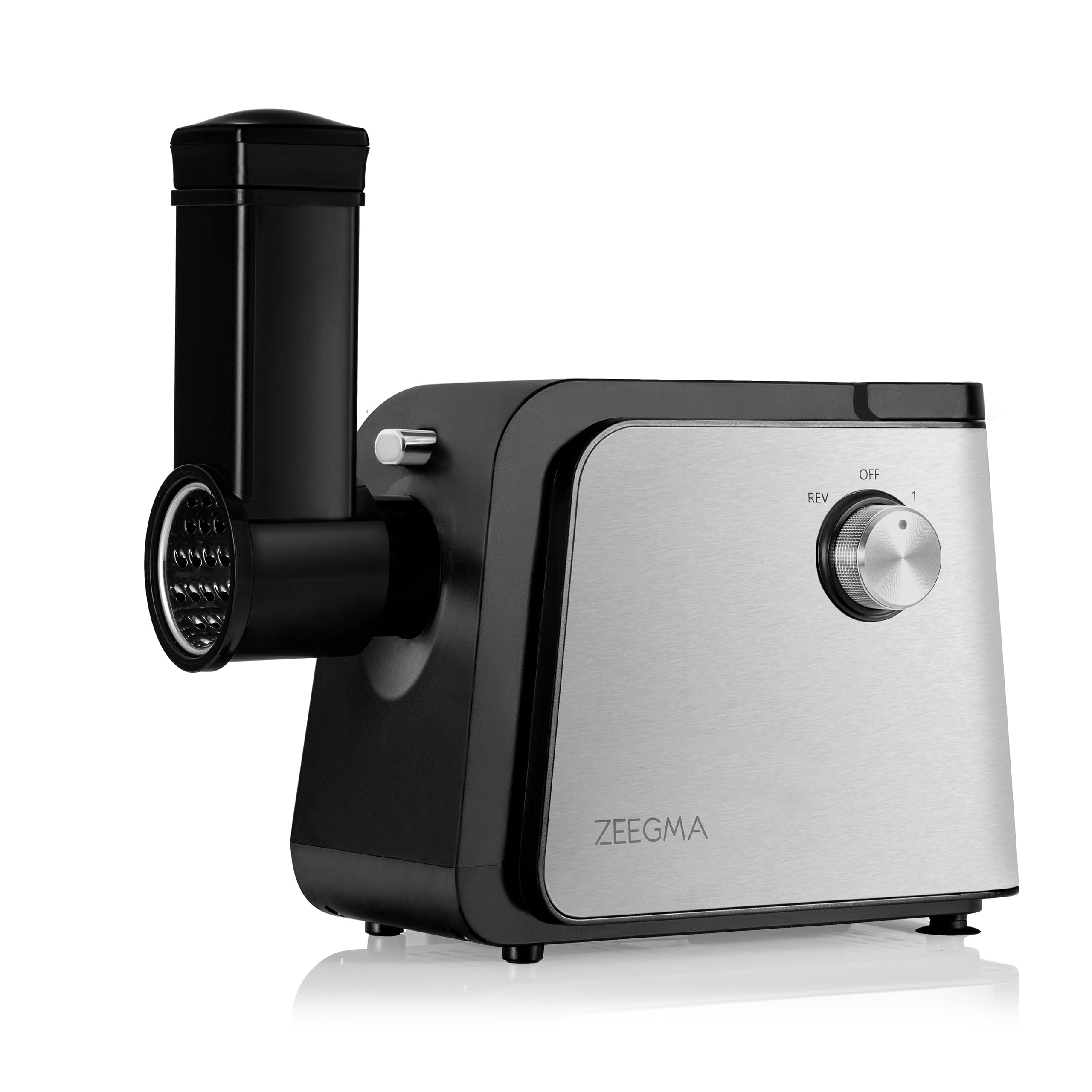 ZEEGMA MOLEN CHEF EASY - Picadora de Carne Eléctrica, Potencia de 2100 W, 3 Discos de Acero Inoxidable, Accesorio para Embutidos, Rallador de Verduras, Función Reversa | 3 discos de acero inoxidable, accesorio para embolsar, mandolina para verduras, funci