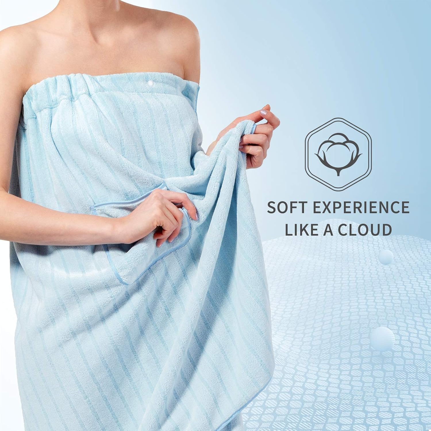 Lovife 2 Pack Microfiber Bath Spa Wrap & Hair Drying Towel Set for Women Bath Towel Wrap Adjustable Button Closure Bathrobe Women's Robes (Blue)