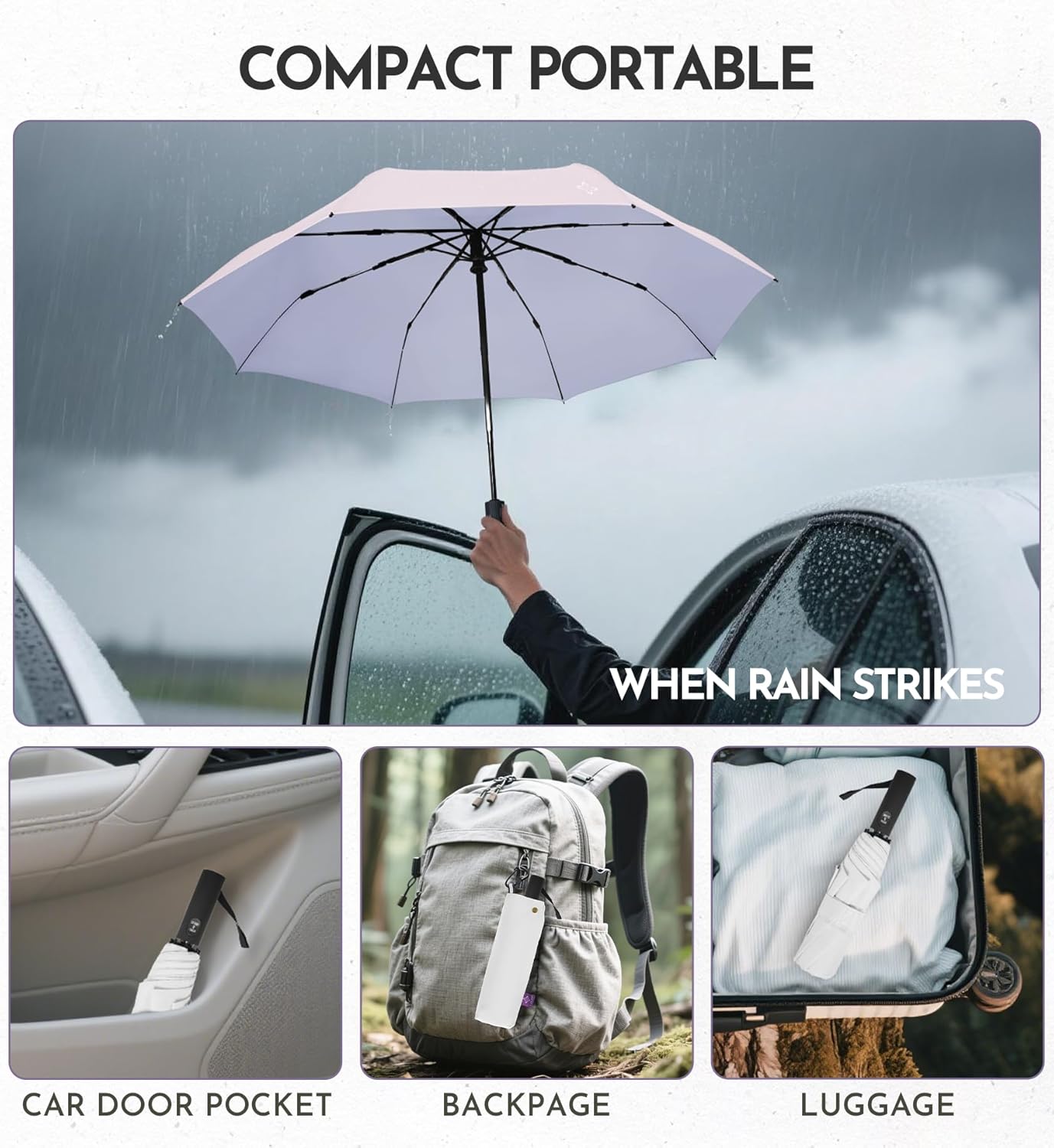 Travel Umbrella for Rain - Windproof Compact Folding Umbrella with 43" Canopy - Auto Open Close Portable Parasol - UPF 100+ Sun Protection