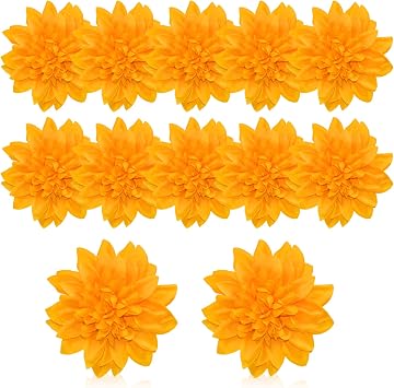 12 Pcs Fake Flowers Stemless Dahlia Flower Heads, 3.9 inch Dahlia Orange Artificial Flowers for Outdoors,Realistic Silk Flowers for Crafts Bouquets Wedding Home Table Centerpieces Decorations