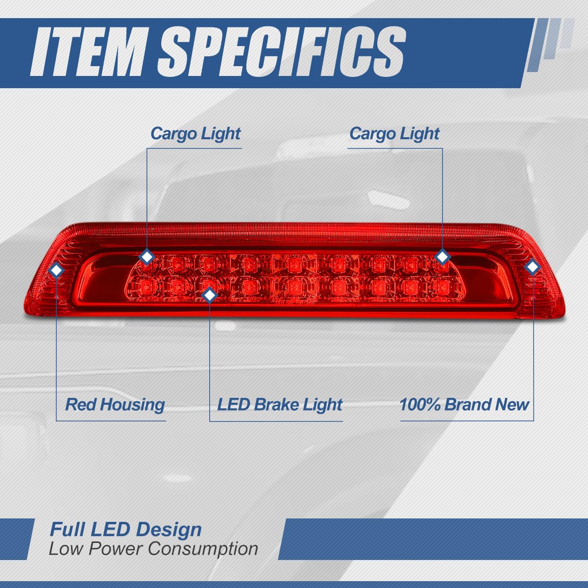 Auto Dynasty Dual Row LED Rear High Mount Red Housing 3rd Tail Brake Light Cargo Lamp Compatible with Toyota Tundra 07-18