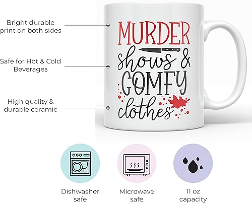 Miniatura 8 de YouNique Designs Murder Shows and Comfy Clothes - Taza de café True Crime de 11 onzas, mercancía de adicto al crimen, taza de café para mujeres,