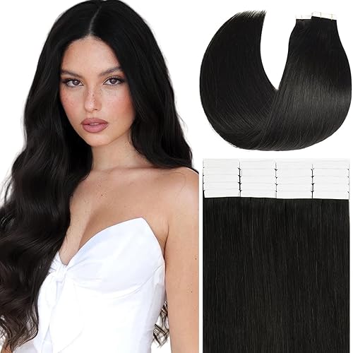Loxxy Invisible Double sided Remy Hair Extensions Tape in Human Hair 20pcs 50gram per package Tape in hair extensions Seamless Skin Weft Tape Human Hair Extensions #1B Natural Black Color 22inch