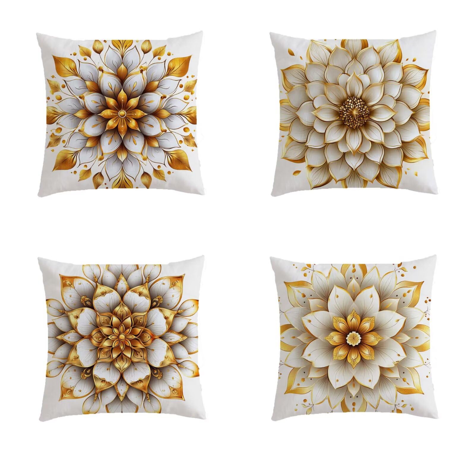 Housse de coussin extérieur 70x70 lot de 4 taie oreiller lin mandala