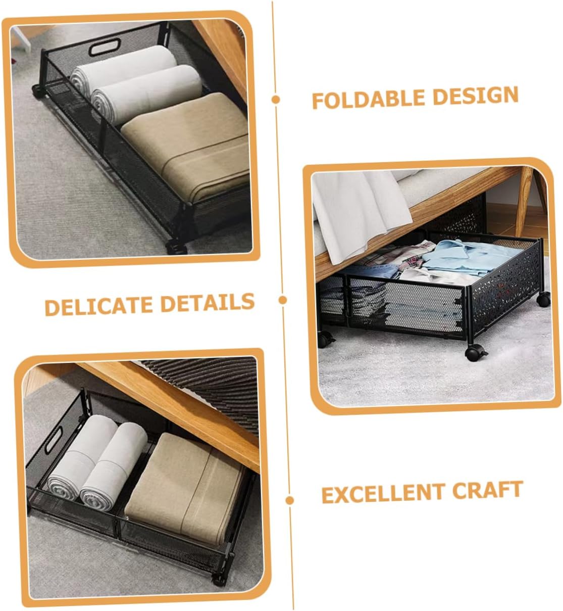 PRETYZOOM Foldable under Bed Storage Rack Bed Storage Organizer Stainless Steel for Clothes