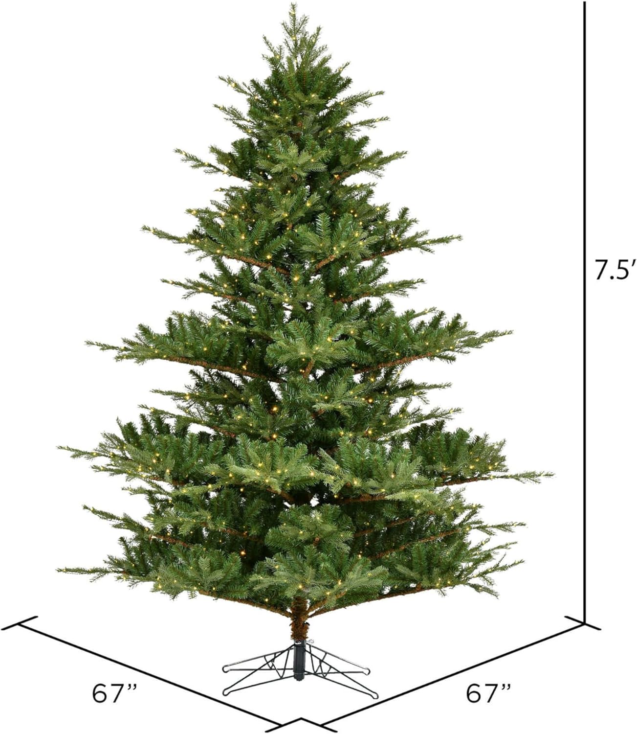 Vickerman 7.5' x 67" Sherwood Fir Artificial Christmas Tree, Warm White 3mm LED Lights - Lifelike Indoor Seasonal Home Decor - Maintenance Free Faux Fir Christmas Tree