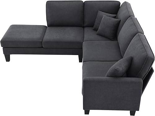 Miniatura 8 de Sofá seccional de tela de rizo de 90 x 88 pulgadas, moderno y práctico juego de sofá de 5 asientos, muebles de interior minimalistas en forma de L