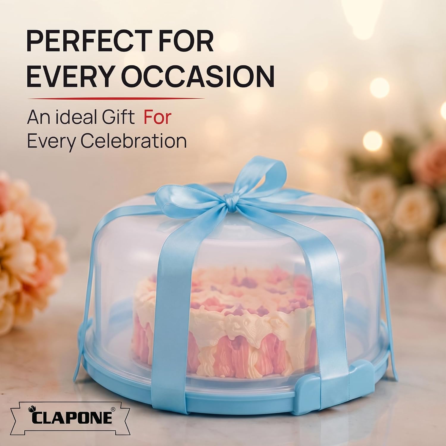 MECHDEL ·MECHDEL Cake Carrier with Lid and Handle/Cake Containers/Cake Holder for 11 inch/Cake with 3 Handles Cupcake Carrier/Cake Boxes For Packing/Plastic Cover Three Sided Base/Round Storage Carrier/(Blue)| Made in India 12