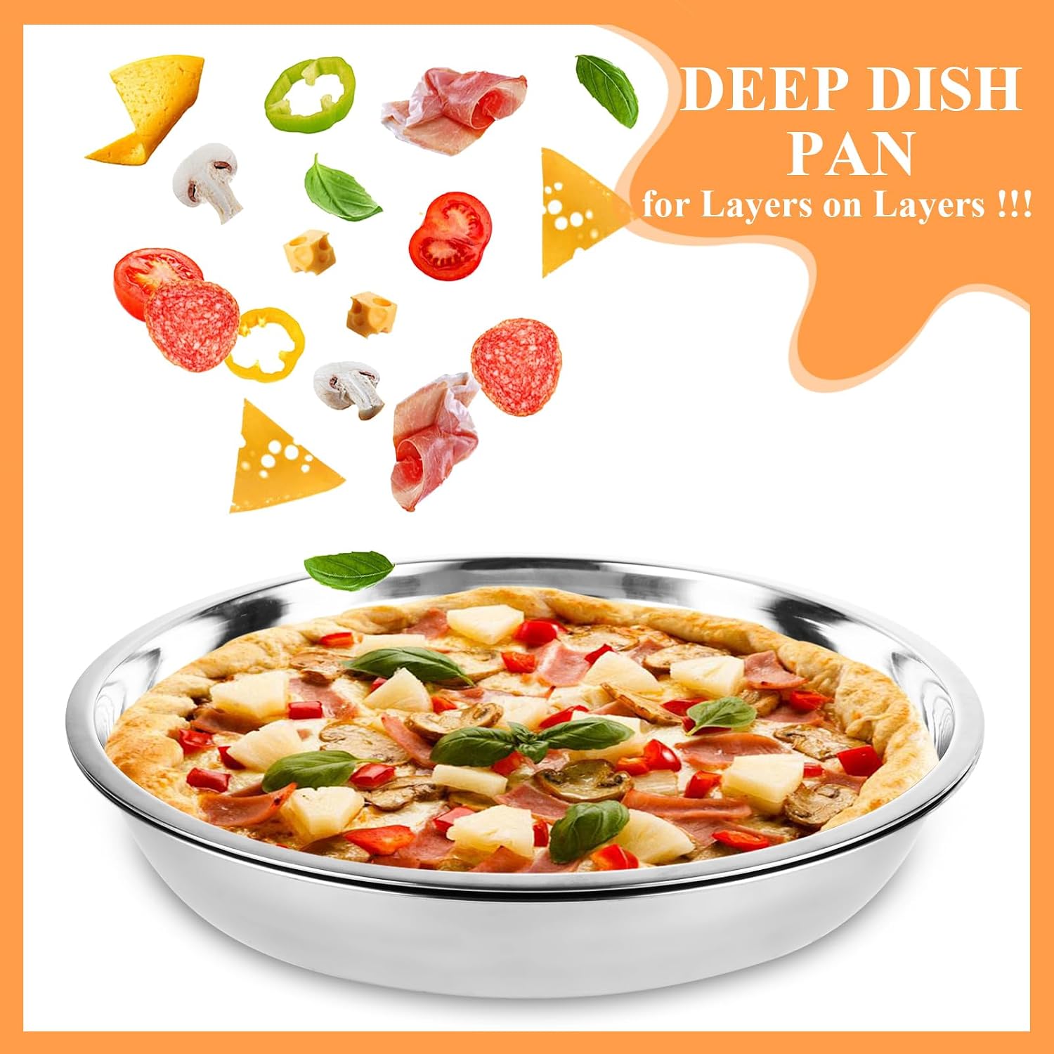 AKOLAFE 6 Pack Deep Dish Pizza Pan Set 8 Inch Personal Small Pizza Pans Stainless Steel Pizza Pan for Oven Round Pizza Plates Metal Pizza Baking Sheet Platter Pizza Trays for Serving Cooking Grilling
