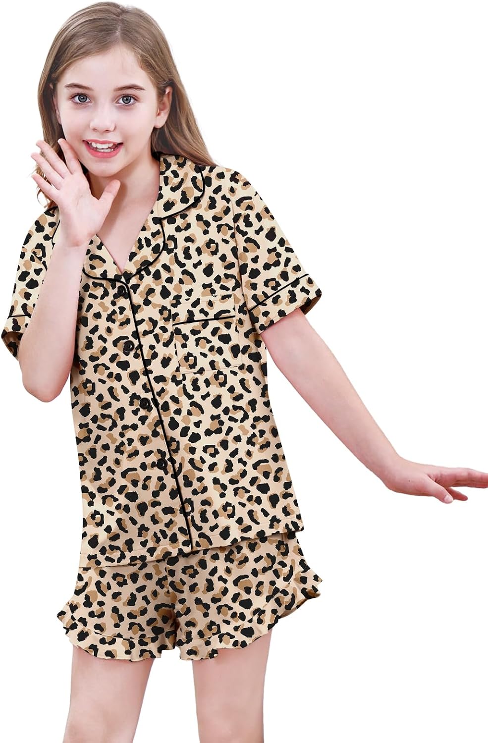 Umeyda Girls Pajamas Set Ruffle Soft Button-Down Sleepwea Nightwear 2Pjs Set Loungewear,5-14 Years