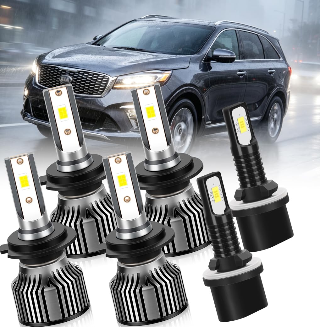 Photo 1 of Luminavexel LED Headlight and Fog Light Bulbs compatible with Kia Sorento 2014-2018, H7 High H7 Low Beam, 880/881 Fog Lights, 6000K White, 500% Brighter, 6-Pack (SLX Version Dont Fit)