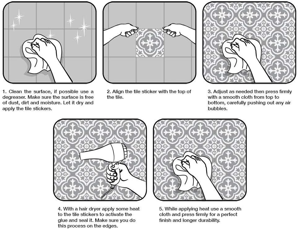 25 PCS Moroccan Style Tile Sticker, 4x4 Inch(10x10cm) Traditional DIY Murals, Tile Waterproof Oil Proof Removable Decals for Bathroom & Kitchen Backsplash