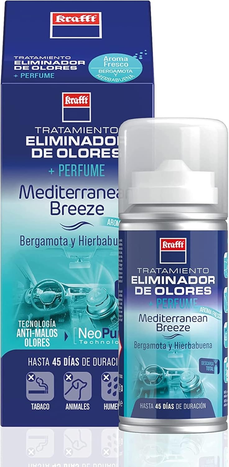 Krafft Ambientador Profesional – Eliminador de Olores de Vehículo – Duración hasta 45 Días – Tecnología Neo Pure de Doble Acción – Neutraliza Olores de Humedad, Tabaco y Mascotas – 150 ml