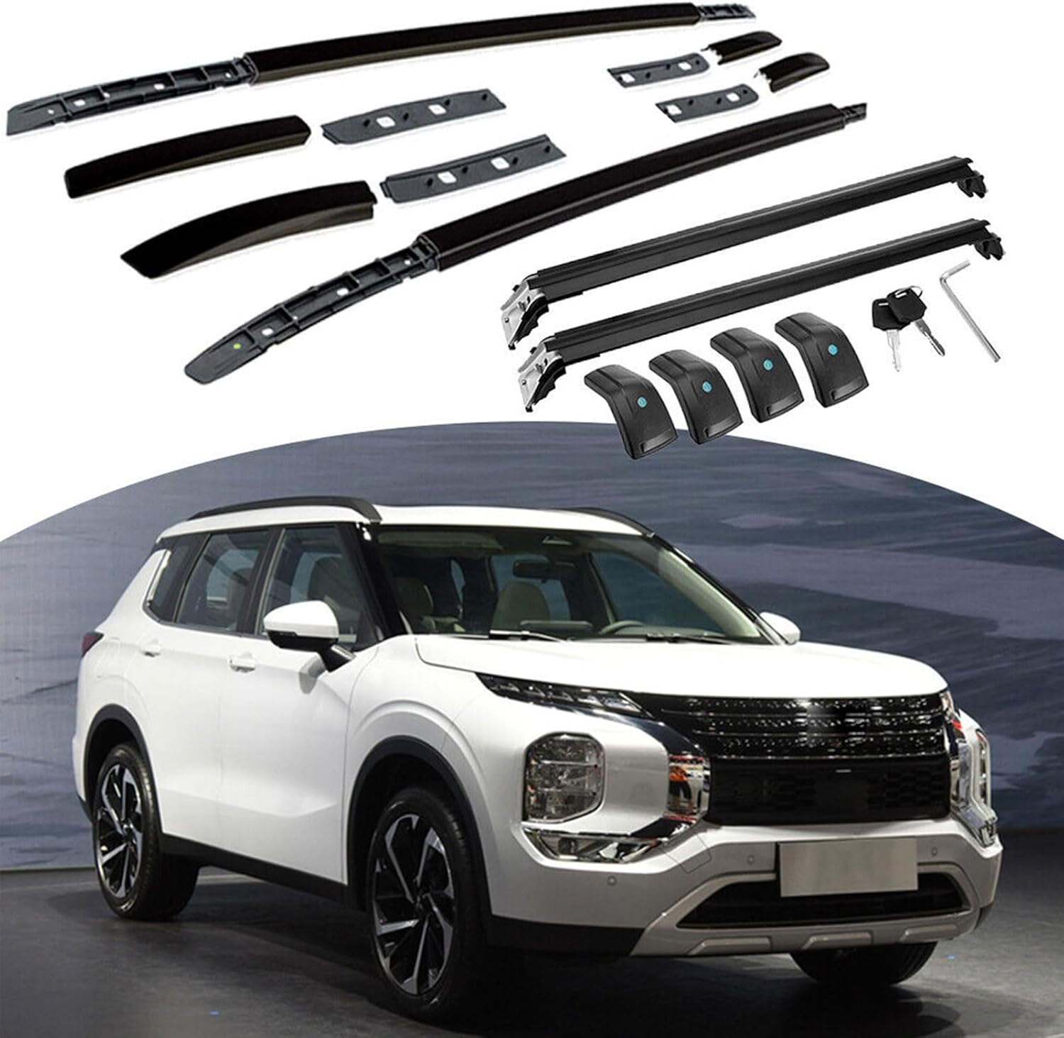 VERBANA 4Pcs Fit for Mitsubishi Outlander 2022 2023 2024 Aluminum Roof Rail Racks Crossbars Cross Bar Luggage Carrier Side Rail Bar (Black), Silver