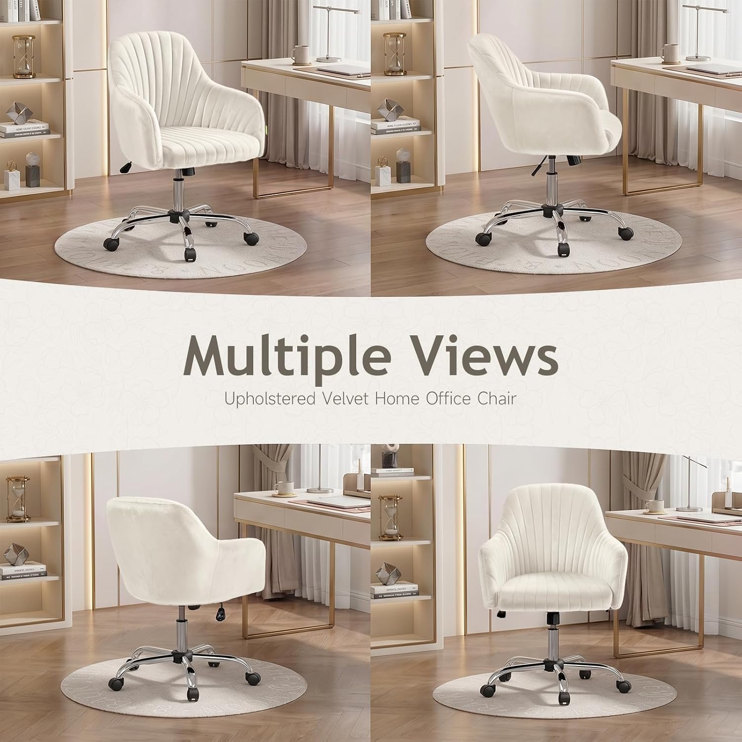 Warmiehomy Desk Chair, Velvet Vanity Chairs with Back, Luxury Reading Chair for Home Office, Ergonomic Office Chair with Wheels for Working (Cozy Beige)