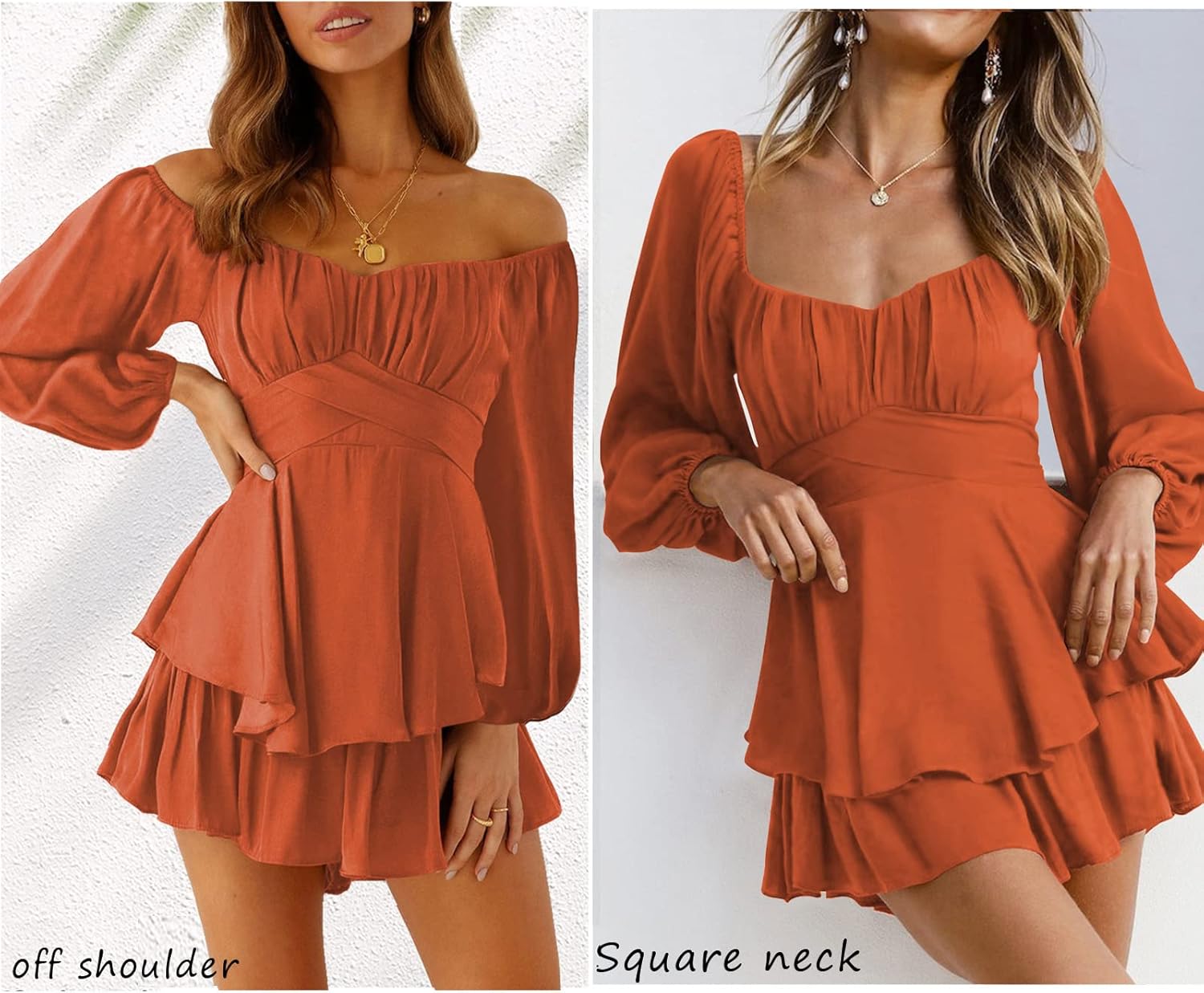 Fixmatti Women Boho Romper Off Shoulder Ruffle Chiffon Shorts Jumpsuit Playsuits - Image 4