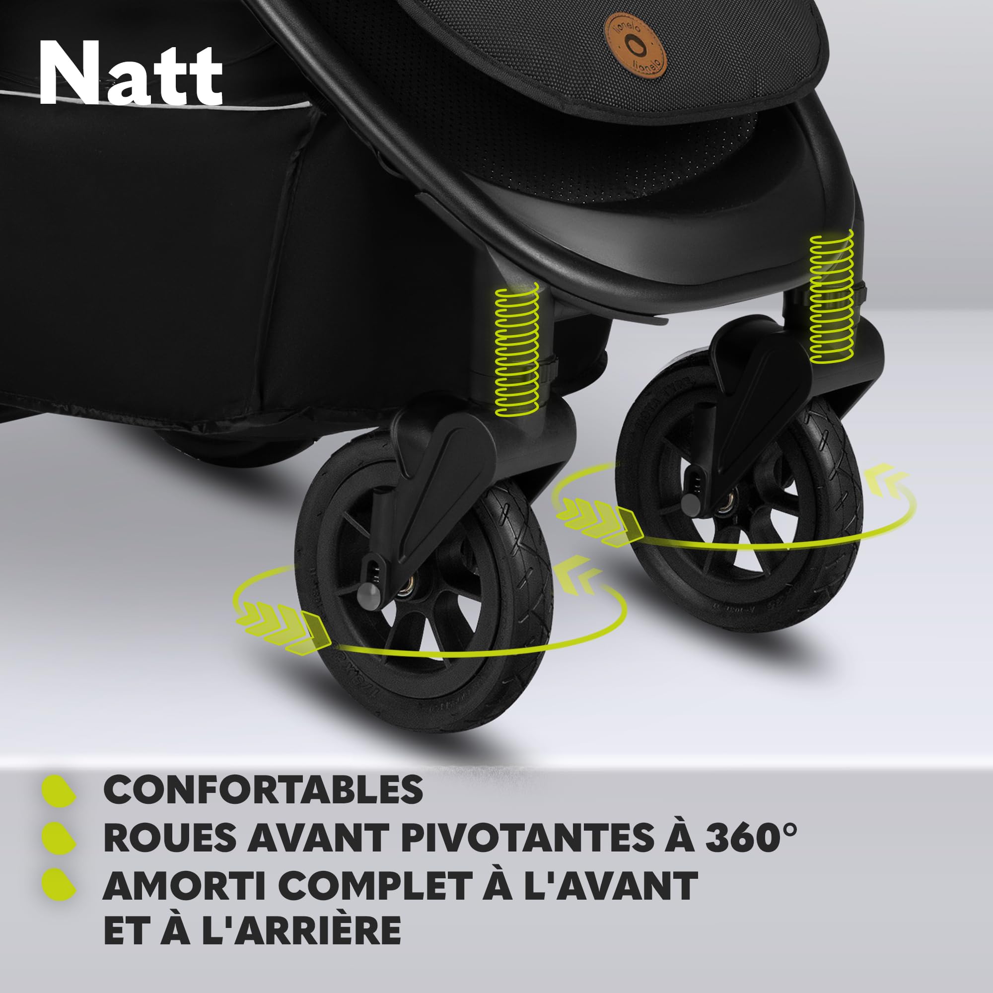LIONELO Natt Poussette Canne Bébé jusqu’à 22 kg, Réglages de la Poignée et du Dossier jusqu'à la Position Allongée, Ceintures de Sécurité à 5 points, Grandes Roues Tout-terrain Auvent XXL (Beige)