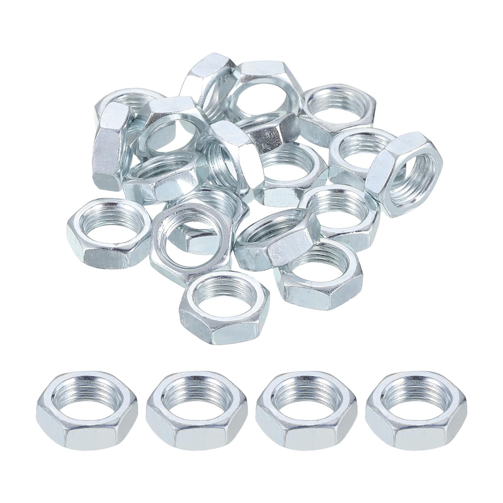 PATIKIL M10x1x4mm Steel Hex Nuts, 25Pcs Metric Fine Thread Carbon Steel Finished Hardware Screw Nuts Fasteners for Machinery Manufacturing Industrial Use, 14mm Width Blue White Zinc