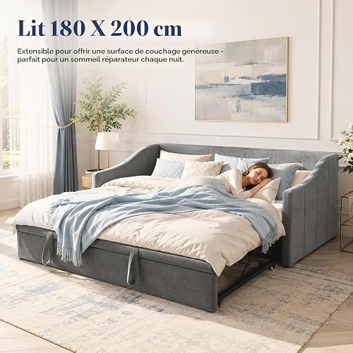 WSOFZMO Lit gigogne 90/180x200, canapé-lit Extensible rembourré en Velours - 5